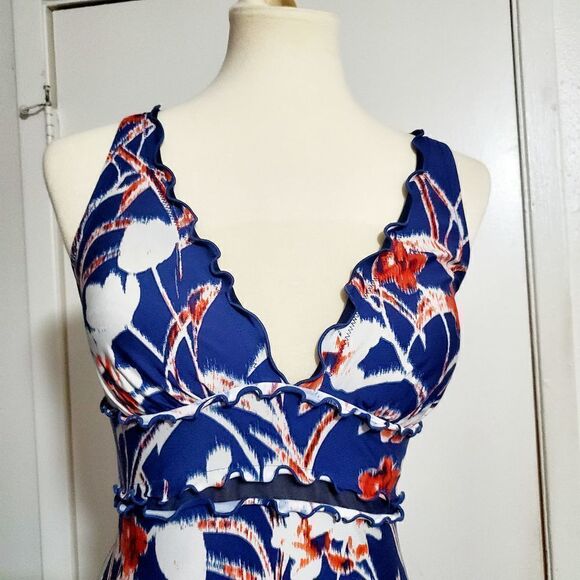 DKNY Navy Floral One Piece Swimsuit Size 8 - Picture 6 of 13